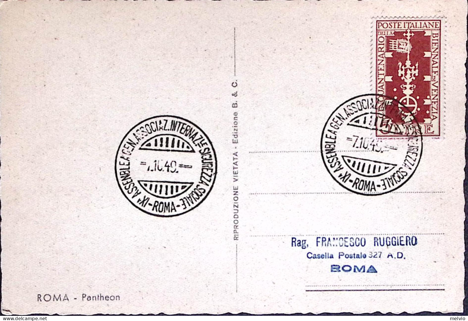1949-ROMA Assemblea Sicurezza Sociale Annullo Speciale (7.10) Su Cartolina Affra - Demonstrationen