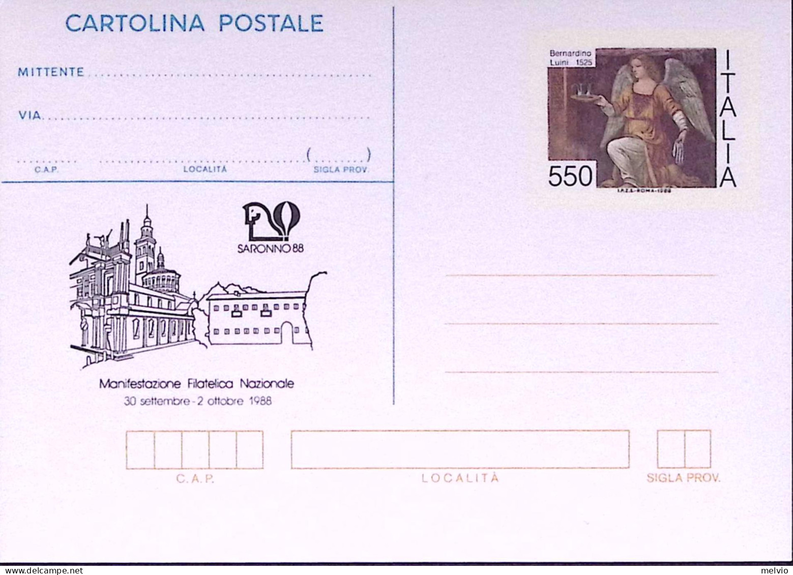 1988-Cartolina Postale Lire 550 Saronno Nuova - Entiers Postaux