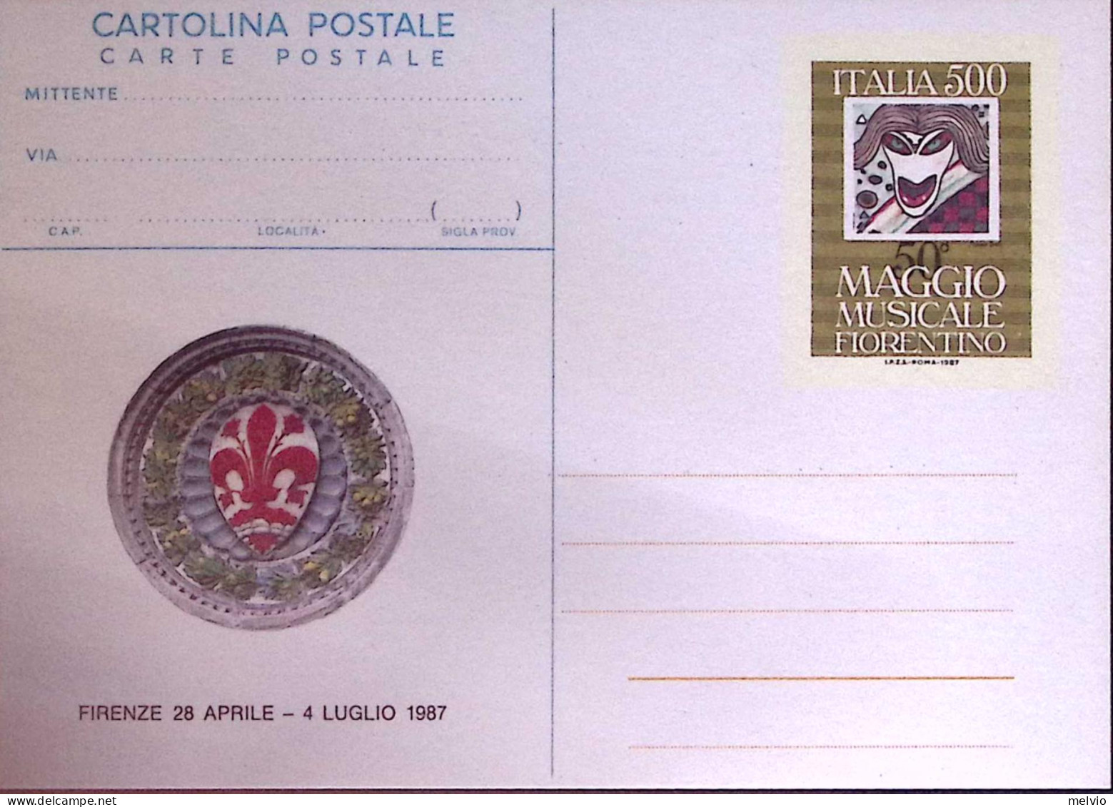 1987-Cartolina Postale Lire 500 Maggio Fiorentino Nuova - Entiers Postaux