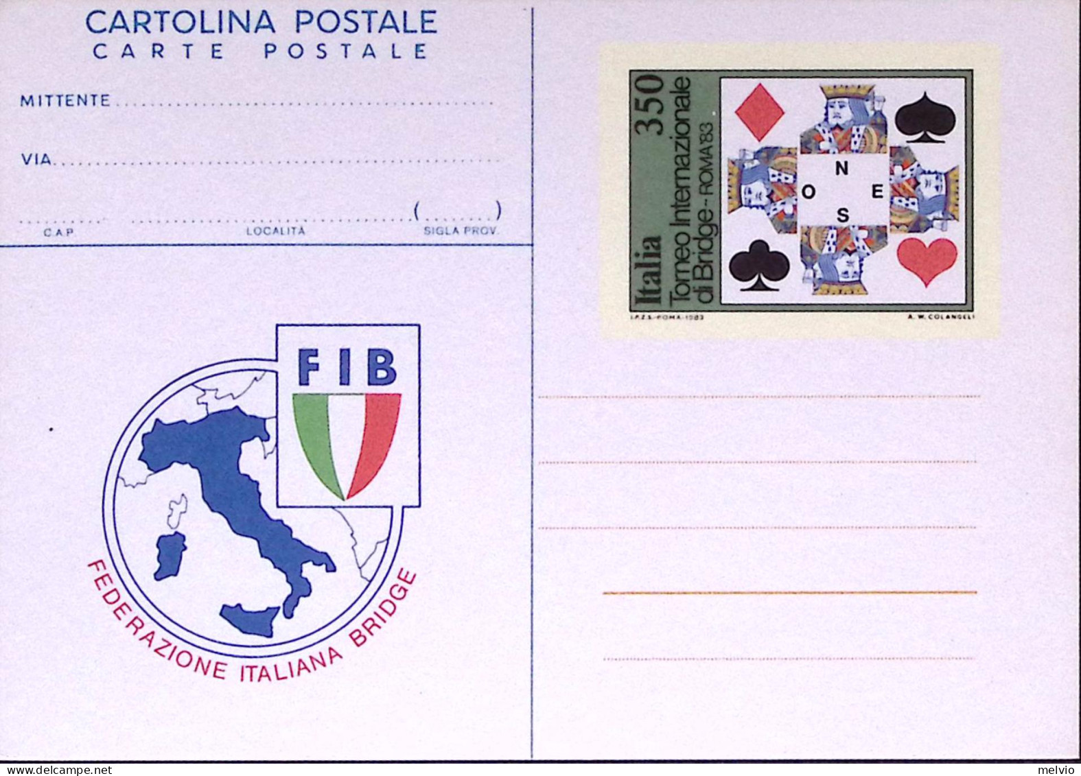 1983-Cartolina Postale Lire 350 Torneo Di Bridge A Roma Nuova - Entiers Postaux