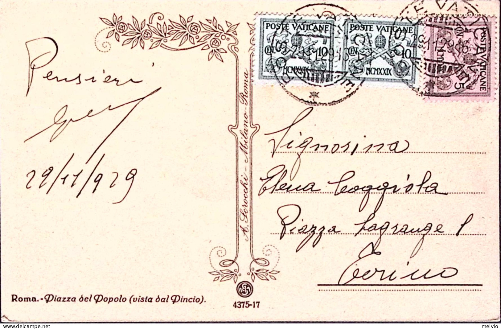 1929-VATICANO Conciliazione C. 5 E Coppia C.10 Su Cartolina (29.11) - Autres & Non Classés