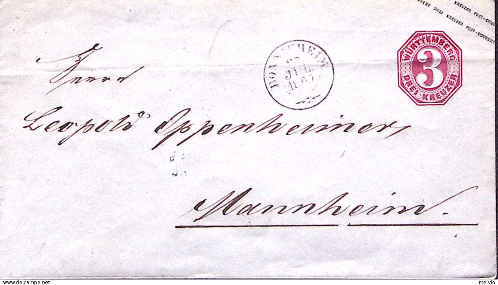 1869-WURTTEMBERG Busta Postale P.3 Viaggiata - Other & Unclassified