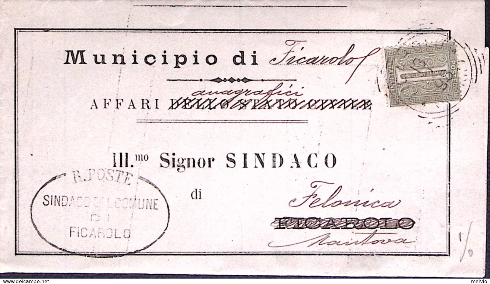 1898-FELONICA/MANTOVA Ottagonale Collettoria In Arrivo Al Verso Di Piego Comunal - Marcophilia