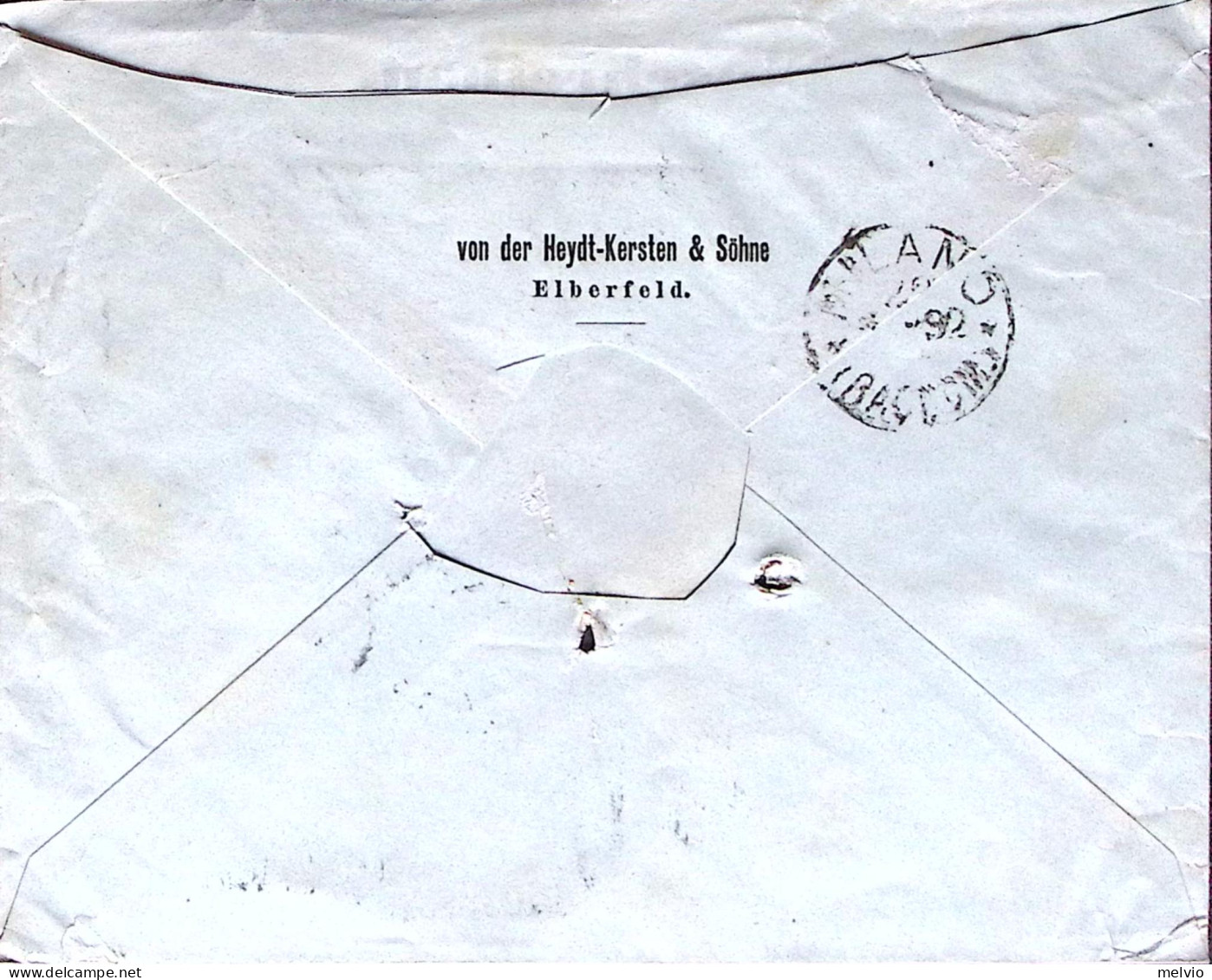 1892-GERMANIA Aquila P.10, 20 E 50 Su Raccomandata Elberfeld Per L'Italia - Lettres & Documents