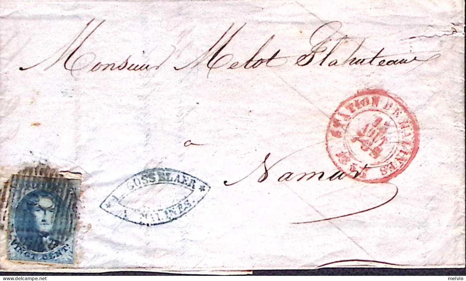 1853-Belgio Leopoldo I C.20 (toccato In Basso A Sinistra) Su Lettera Completa Te - Autres & Non Classés