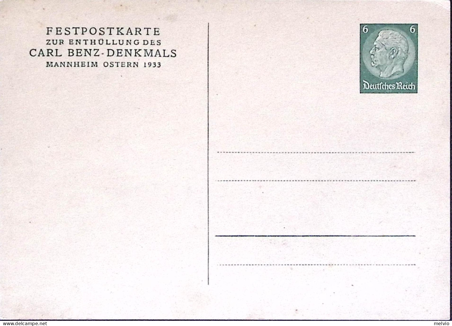 1933-Germania Cartolina Postale P.6 Celebrante Carl Benz Denkmals Nuova - Covers & Documents