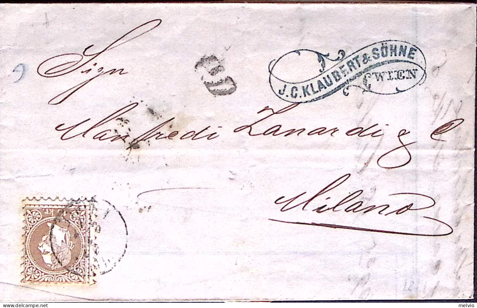 1871-AUSTRIA K.15 Bruno Su Lettera Completa Testo Vienna (17.4) Per Milano - Autres & Non Classés