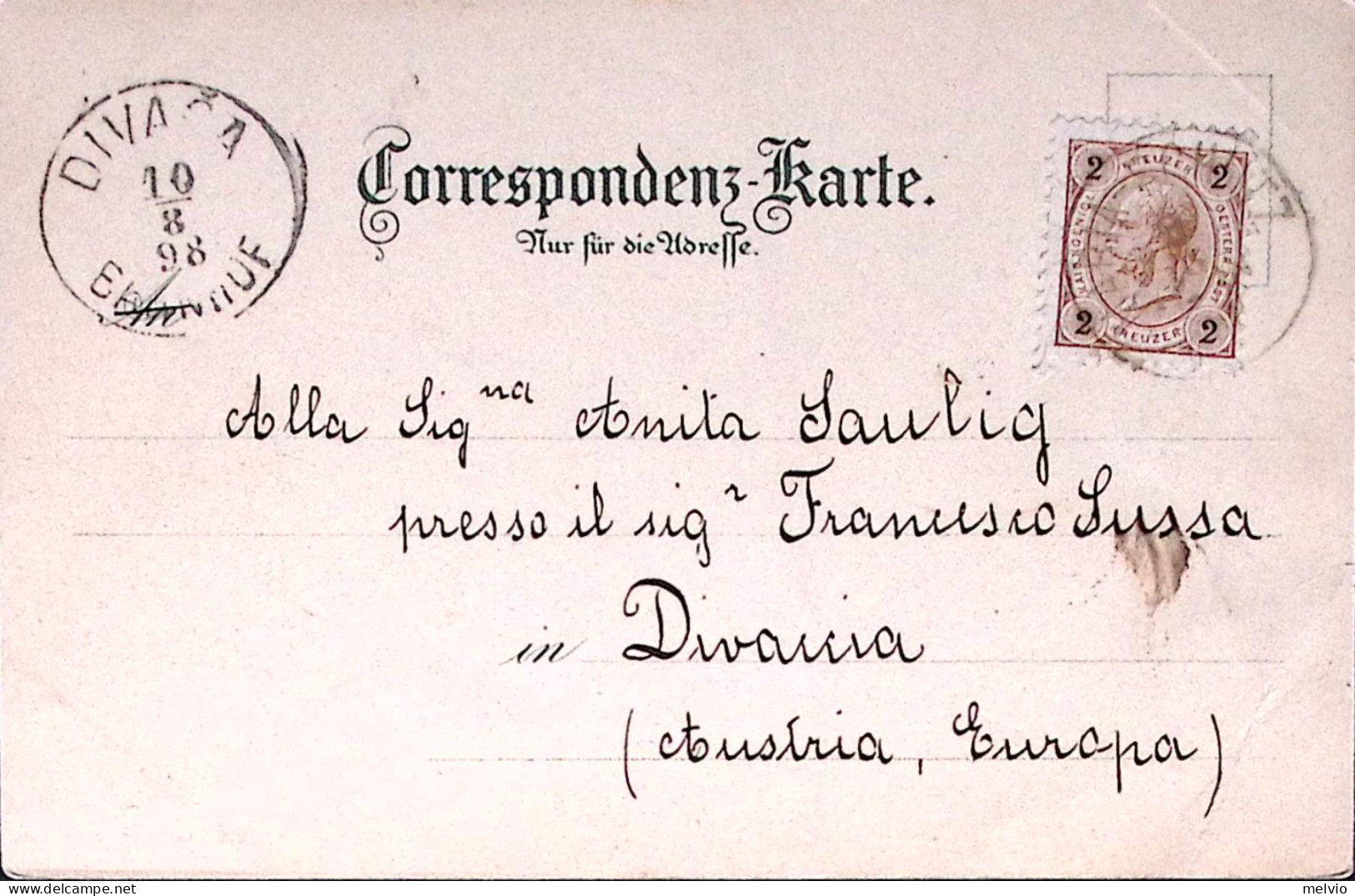 1898-AUSTRIA Gruss Schollwien Viaggiata Divaca (10.8) Affrancata Effigie K.2 - Autres & Non Classés