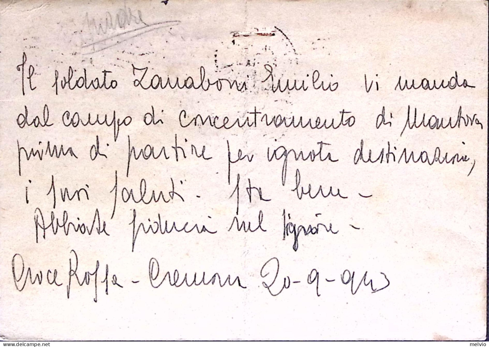 1943-CROCE ROSSA CREMONA Tondo Su Cartolina Postale Vinceremo C.30 Cremona (21.9 - Croix-Rouge