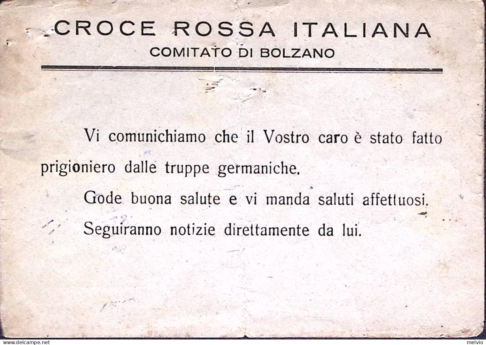1943-CROCE ROSSA ITALIANA Comitato Di Bolzano Ovale Su Cartolina Con Segnalazion - Croix-Rouge