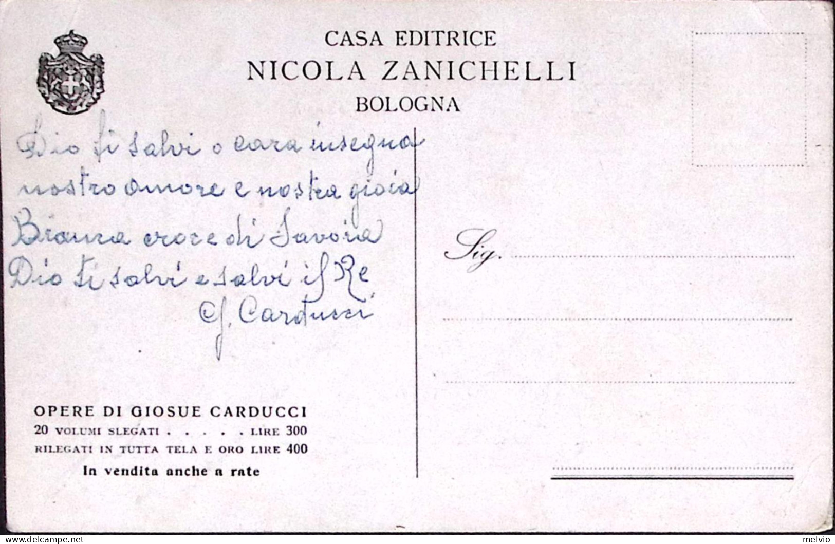 1910circa-Giosuè Carducci Cartolina Propaganda Opera Omnia Zanichelli Editore Nu - Autres & Non Classés