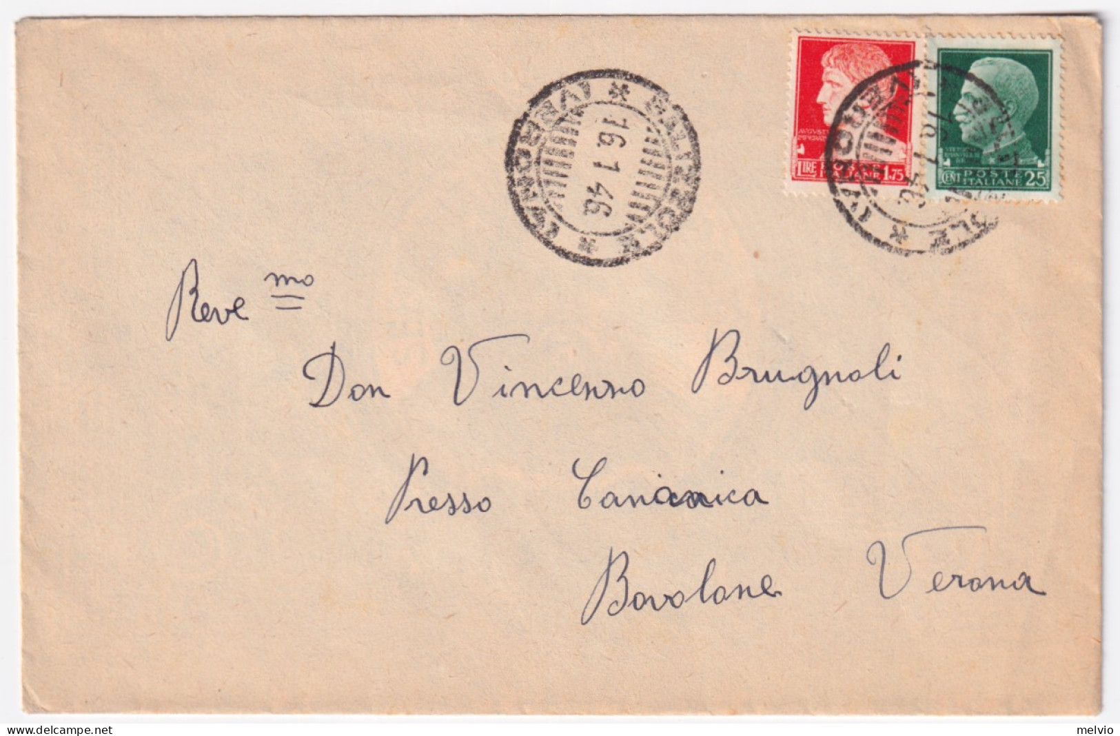 1946-Imperiale C.25 E Lire 1,75 (248+254) Su Busta Salizzole (16.1) - 1946-60: Storia Postale