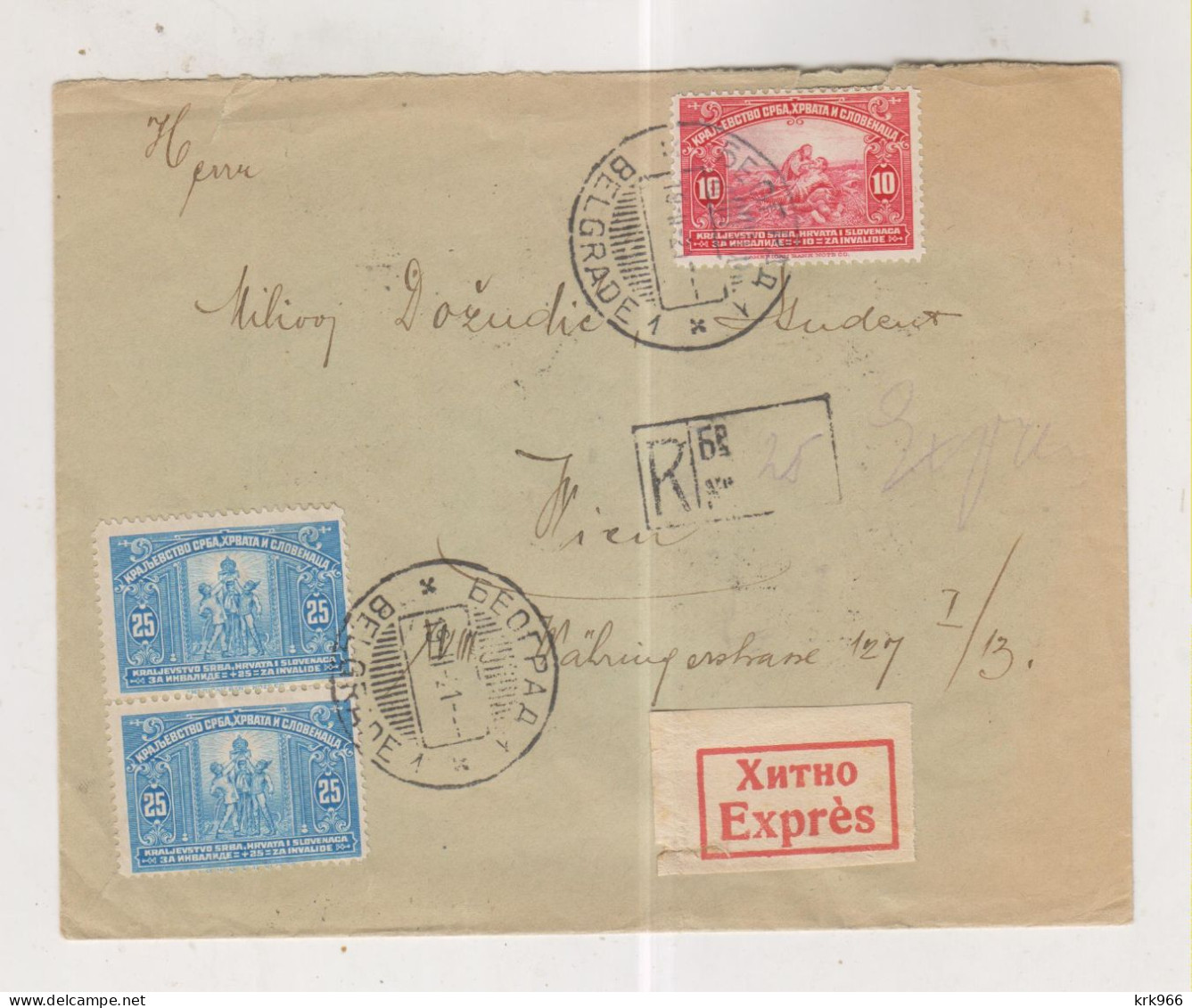 YUGOSLAVIA  1921 BEOGRAD  Nice Registered Priority Cover - Covers & Documents