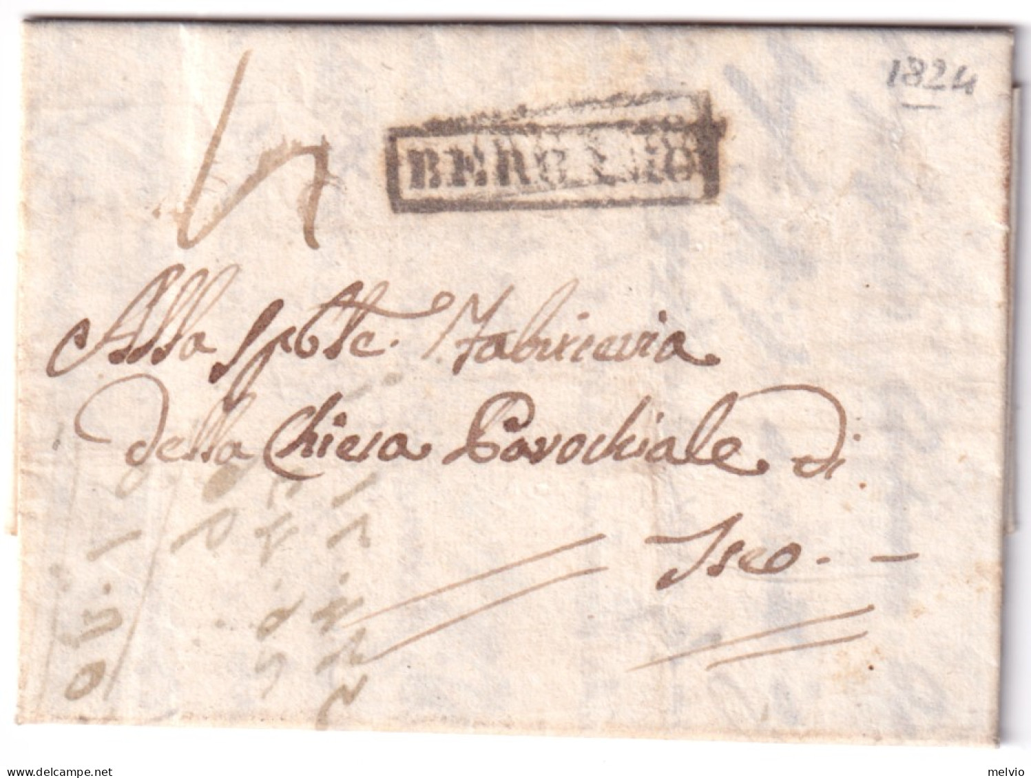 1824-BRESCIA Cartella Su Lettera Completa Testo - ...-1850 Préphilatélie