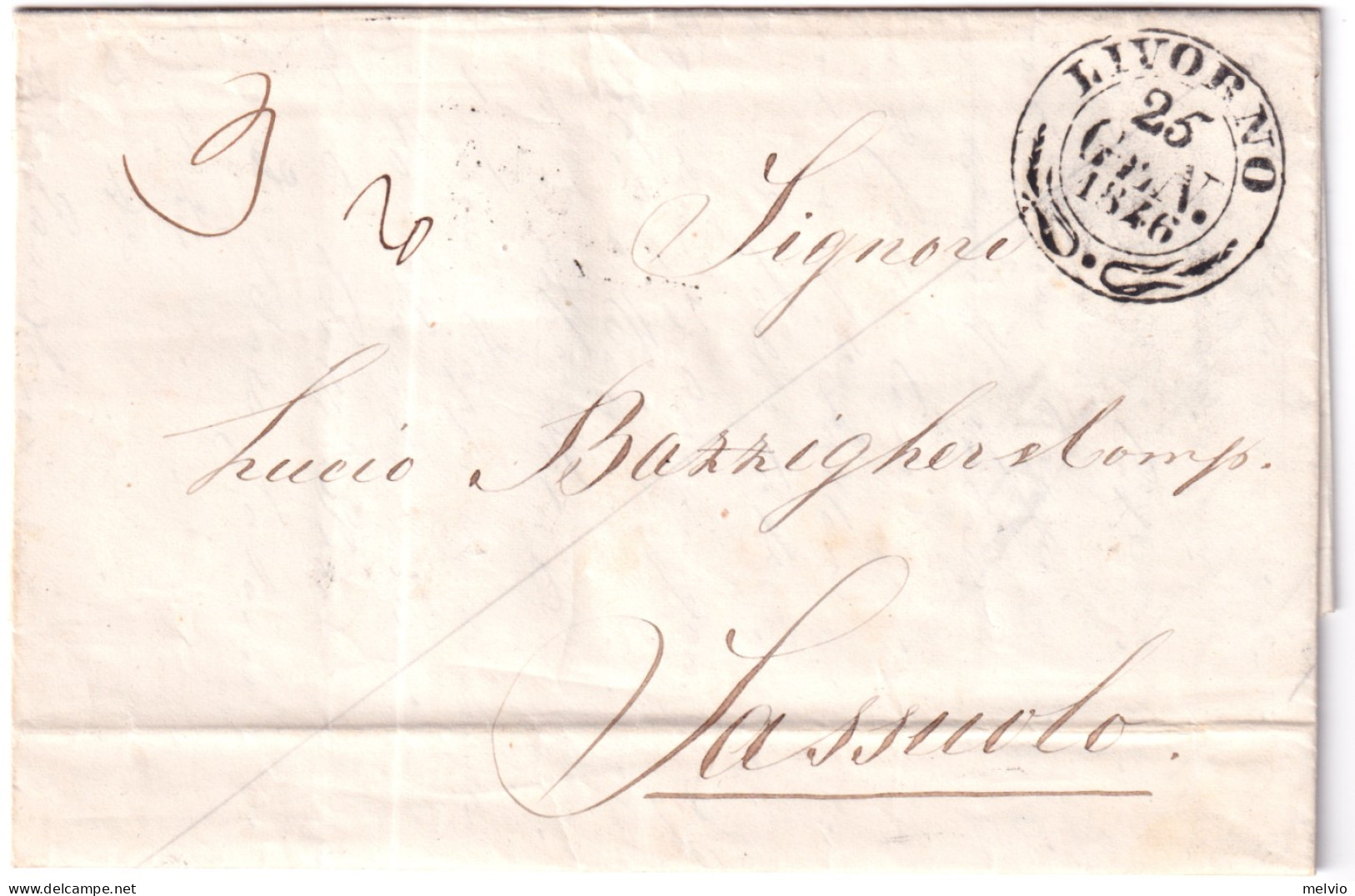 1846 LIVORNO C2 (25.1) Su Lettera Completa Testo - ...-1850 Préphilatélie