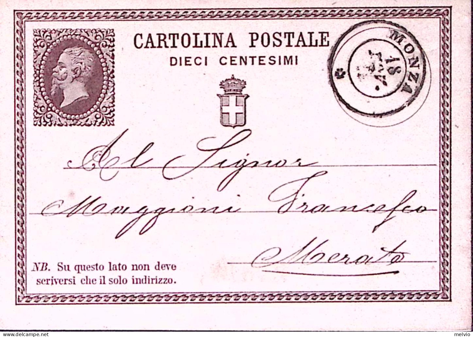 1876-MONZA C.2 (18.11) Su Cartolina Postale Effigie C.10 - Ganzsachen