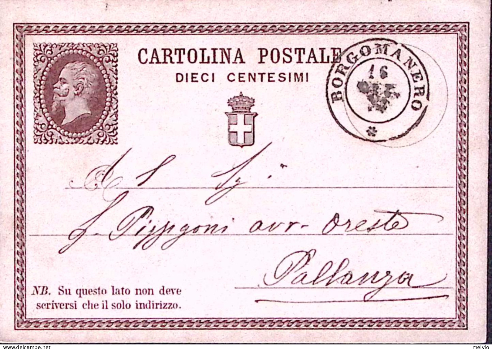 1875-BORGOMANERO C.2 (16.10) Su Cartolina Postale Effigie C.10 - Ganzsachen