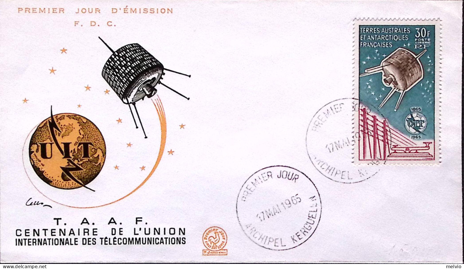 1965-Antartico Francese 100^ UIT F.30 (PA 9) Su Fdc Illustrata - Cartas & Documentos