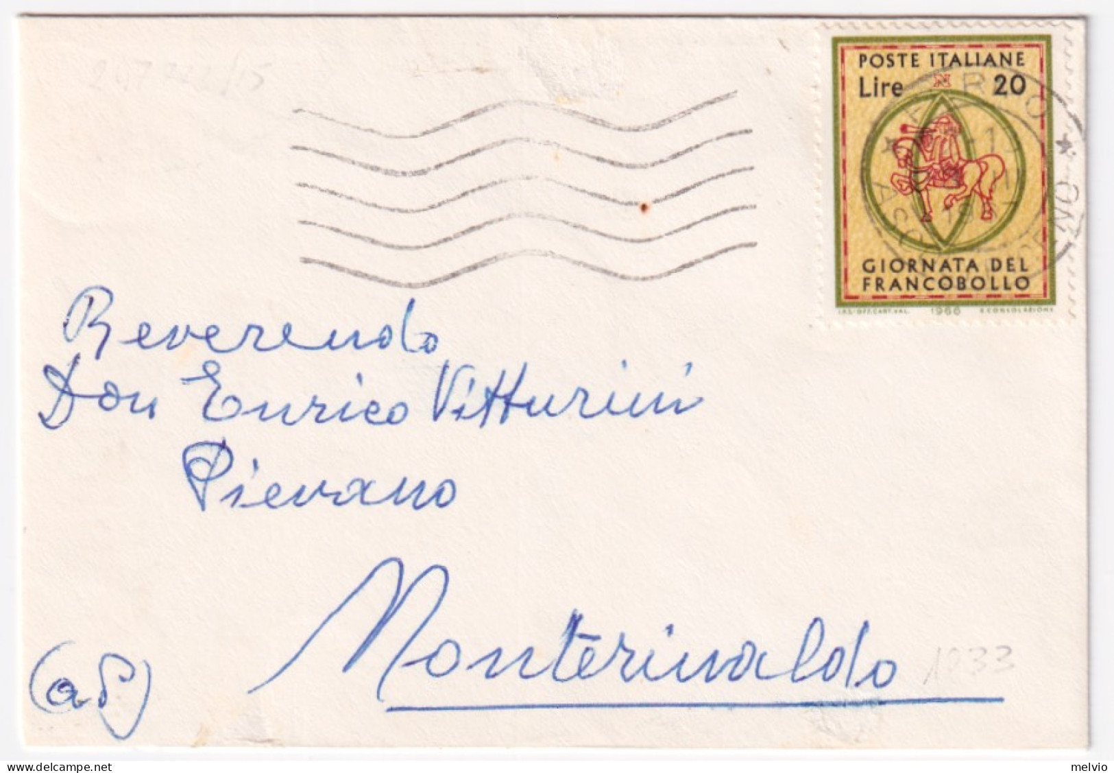 1967-GIORNATA FRANCOBOLLO'66 (1033) Isolato Su Biglietto Visita - 1961-70: Marcophilia