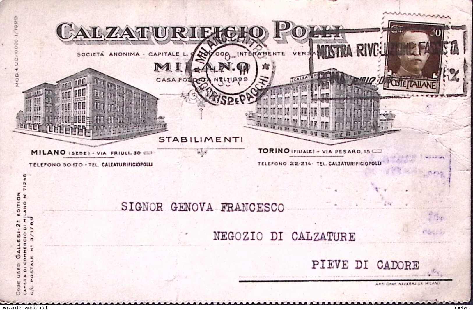 1933-MILANO Calzaturificio Polli Cartolina Con Intestazione A Stampa (17.3) Affr - Milano (Milan)