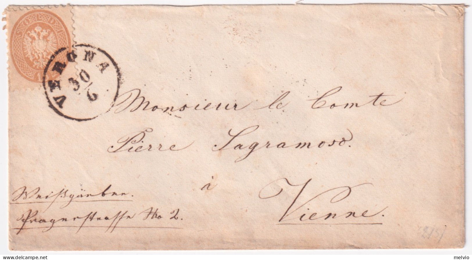 Lombardo Veneto-1865 15s. (45) Perfetto Su Busta Verona 30.6 Per Vienna - Lombardo-Venetien