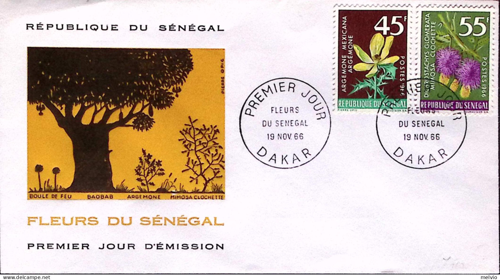 1966-Senegal Repubblica Fiori Differenti Due Serie Completa Su Fdc - Sénégal (1960-...)