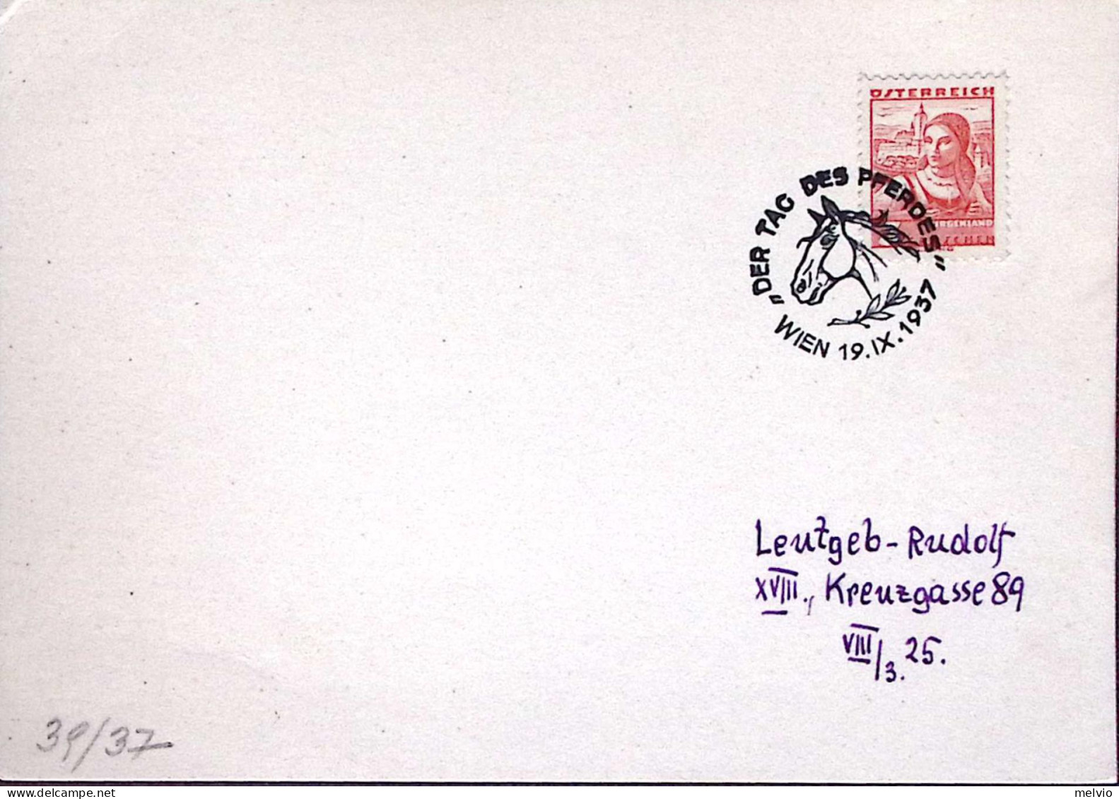 1937-AUSTRIA Vienna Giornata Dei Cavalli Annullo Speciale (19.9) Su Cartolina - Autres & Non Classés