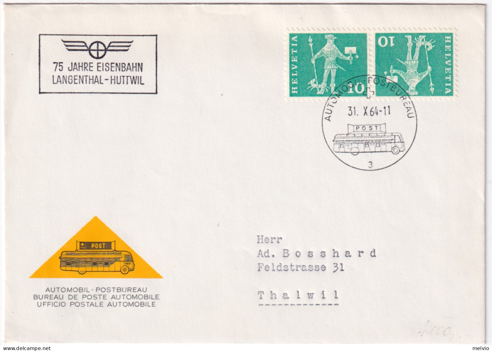 1964-Svizzera Messaggeri Coppia C.10 Tete-beche Su Busta (31.10) - Other & Unclassified