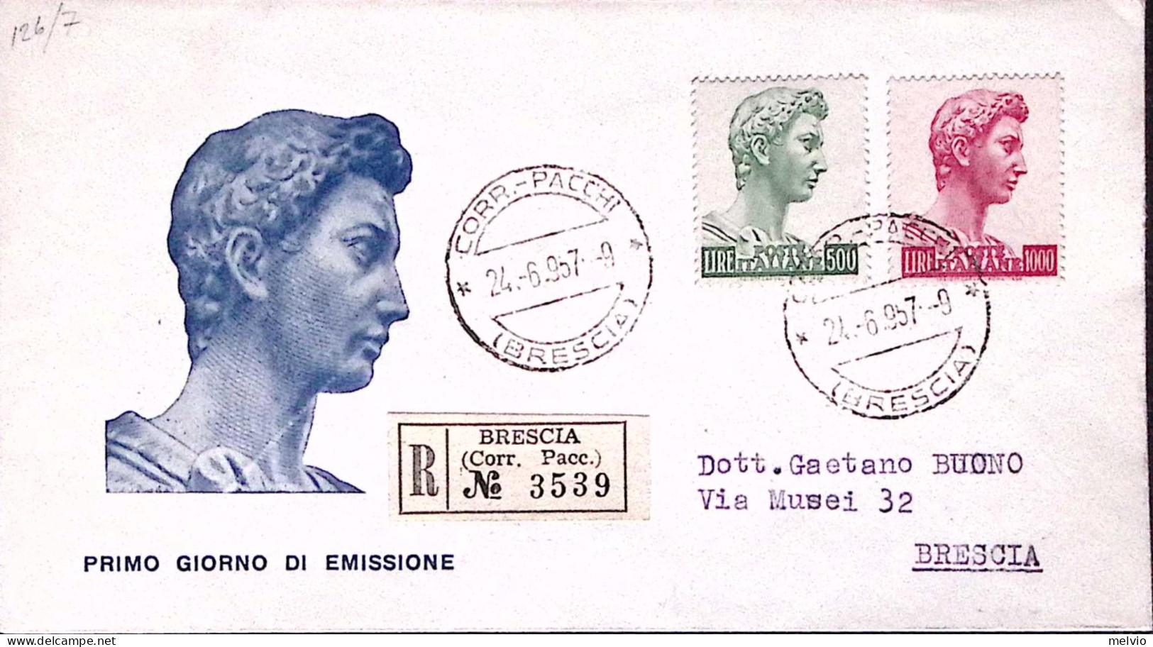 1957-DONATELLO Lire 500 E 1000 Su Fdc Raccomandata - FDC