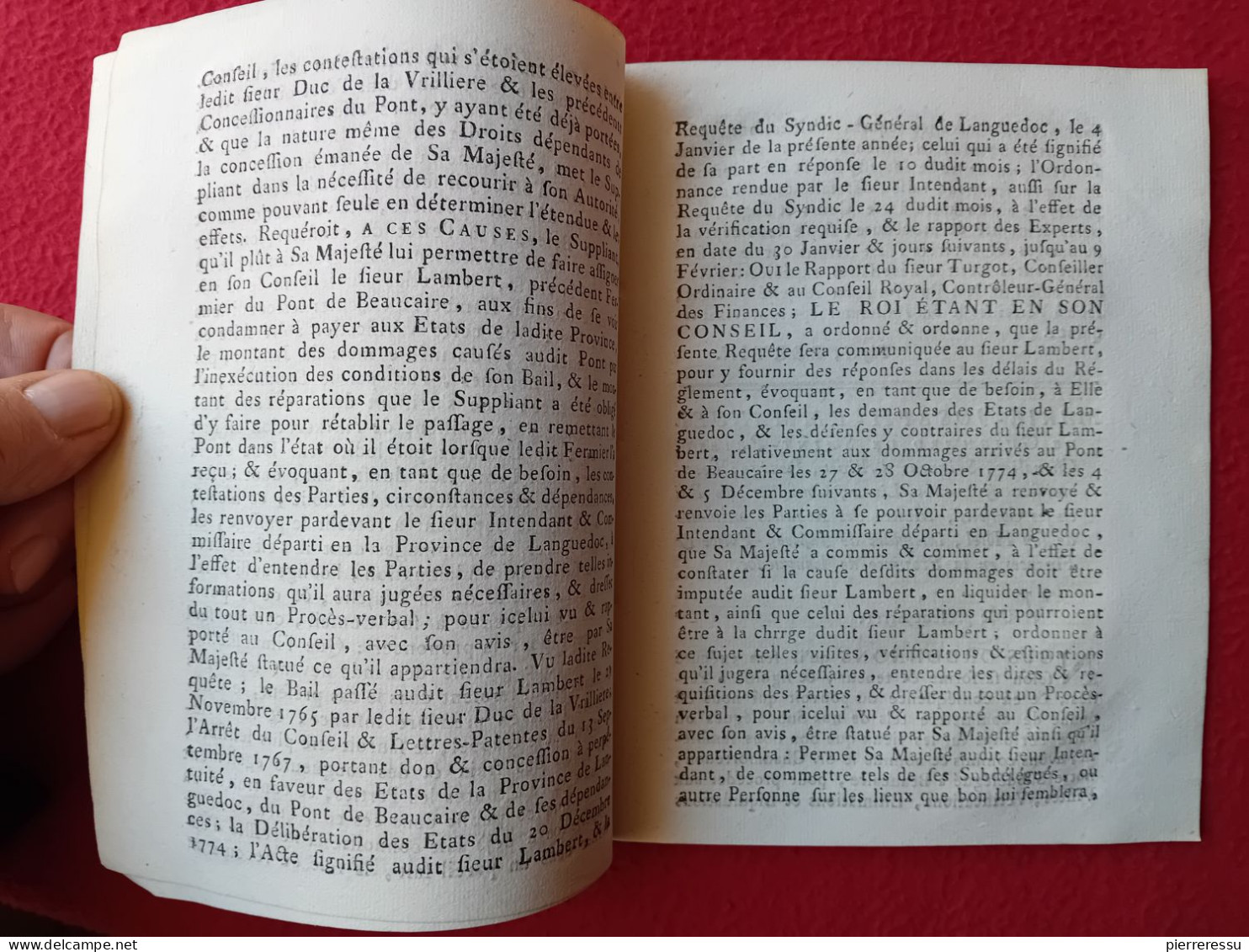 LOI PONT DE BEAUCAIRE TARASCON LAMBERT FERMIER DOMMAGES DE 1774 BAC MOULIN PEAGE DUC DE LA VRILLIERE - Historical Documents