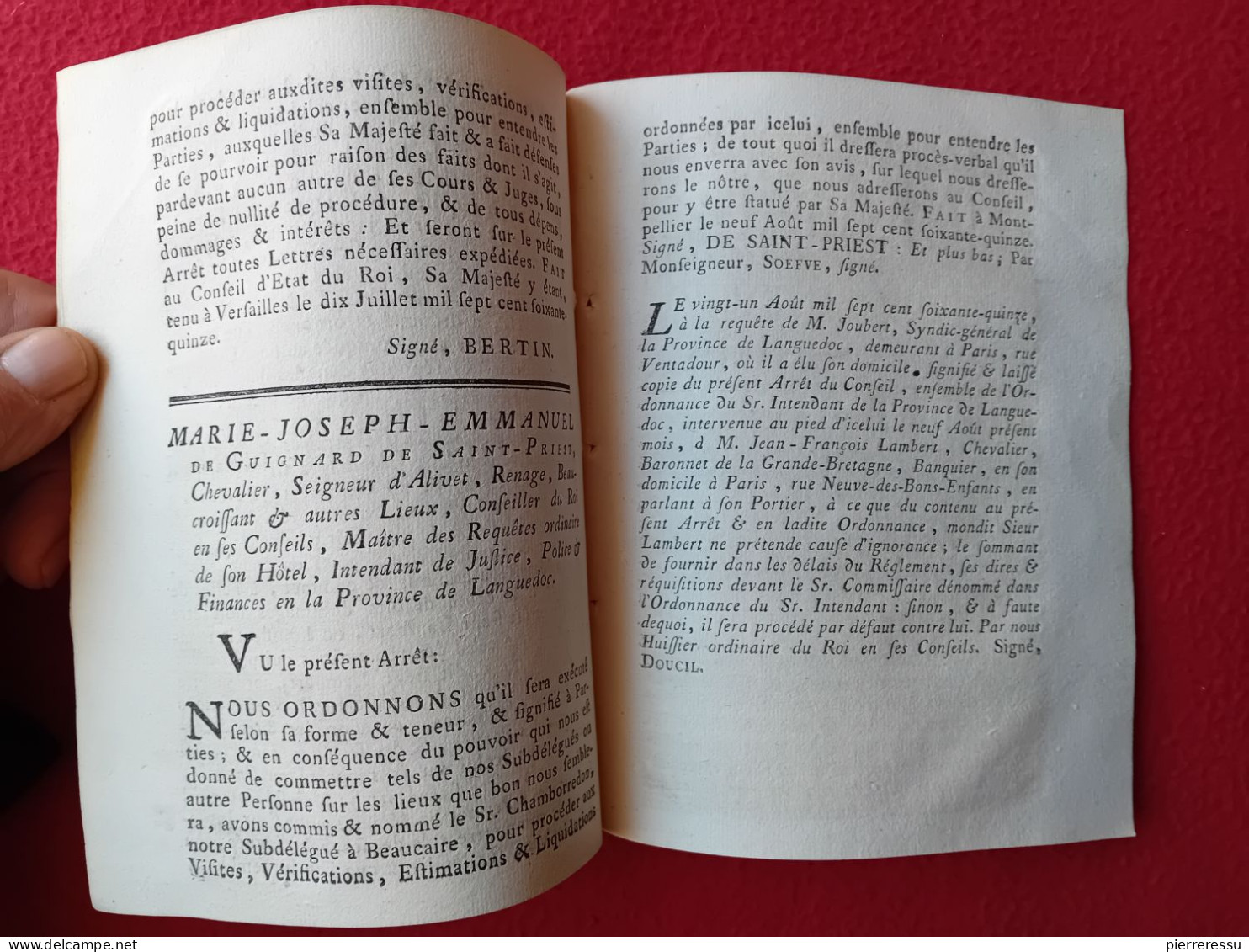 LOI PONT DE BEAUCAIRE TARASCON LAMBERT FERMIER DOMMAGES DE 1774 BAC MOULIN PEAGE DUC DE LA VRILLIERE - Documents Historiques