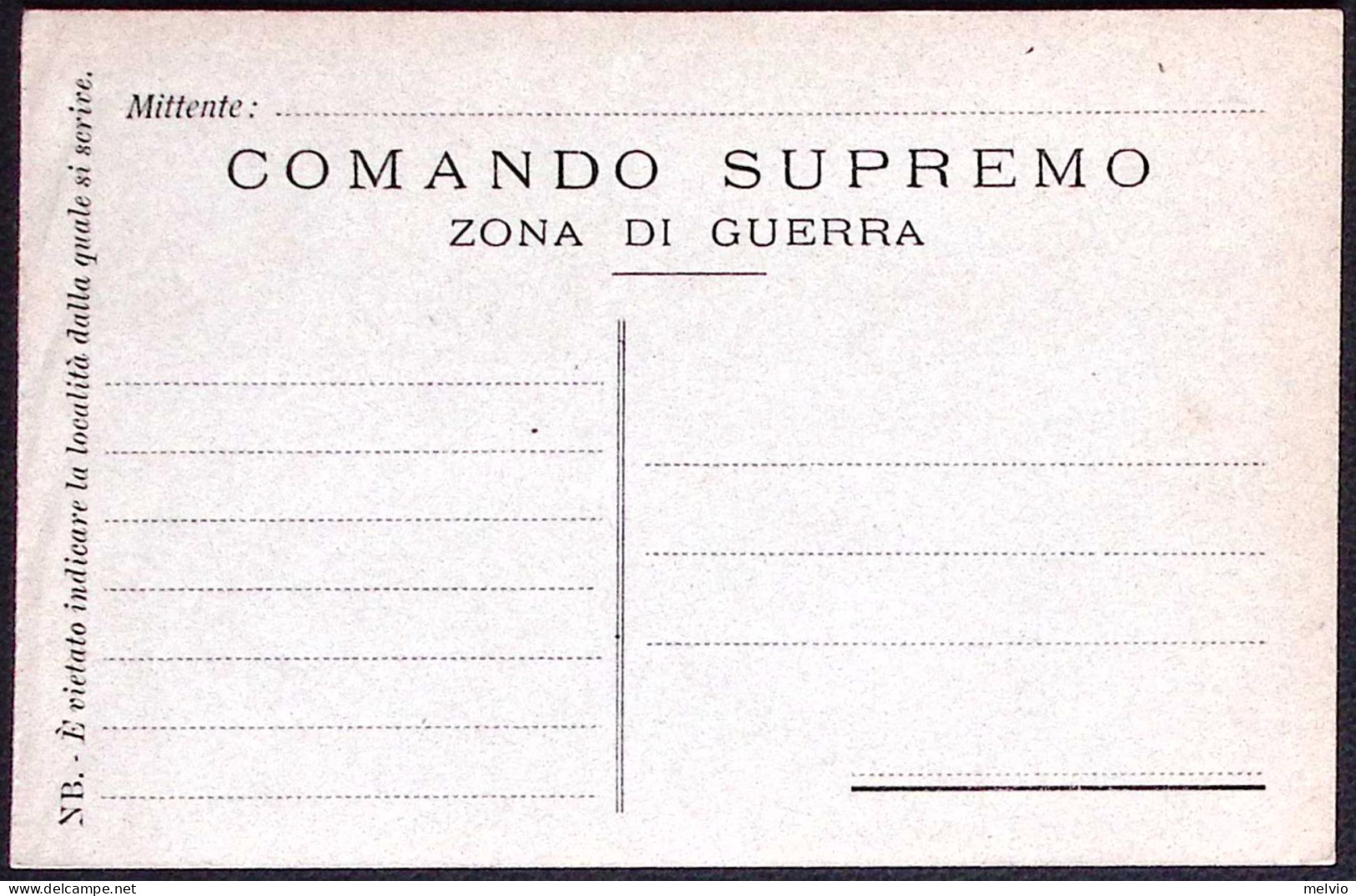 1915-COMANDO SUPREMO Intestazione A Stampa Cartolina Franchigia Non Ufficiale Gr - Sonstige & Ohne Zuordnung