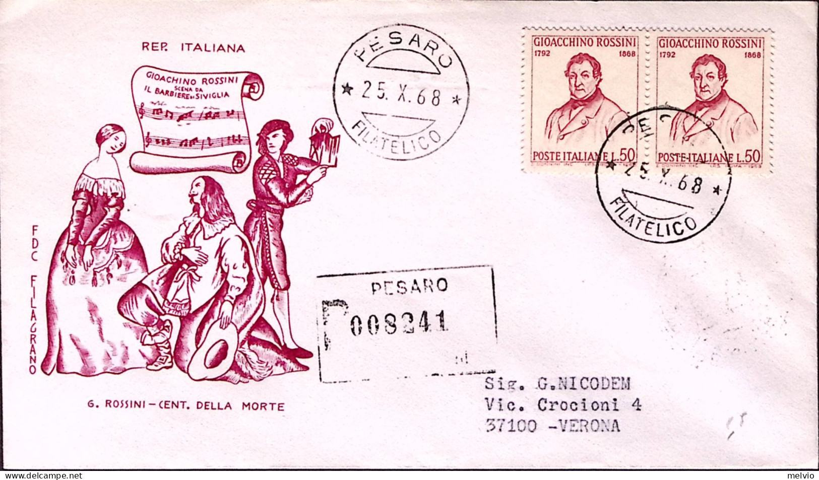 1968-ROSSINI Coppia Su Fdc Raccomandata - FDC
