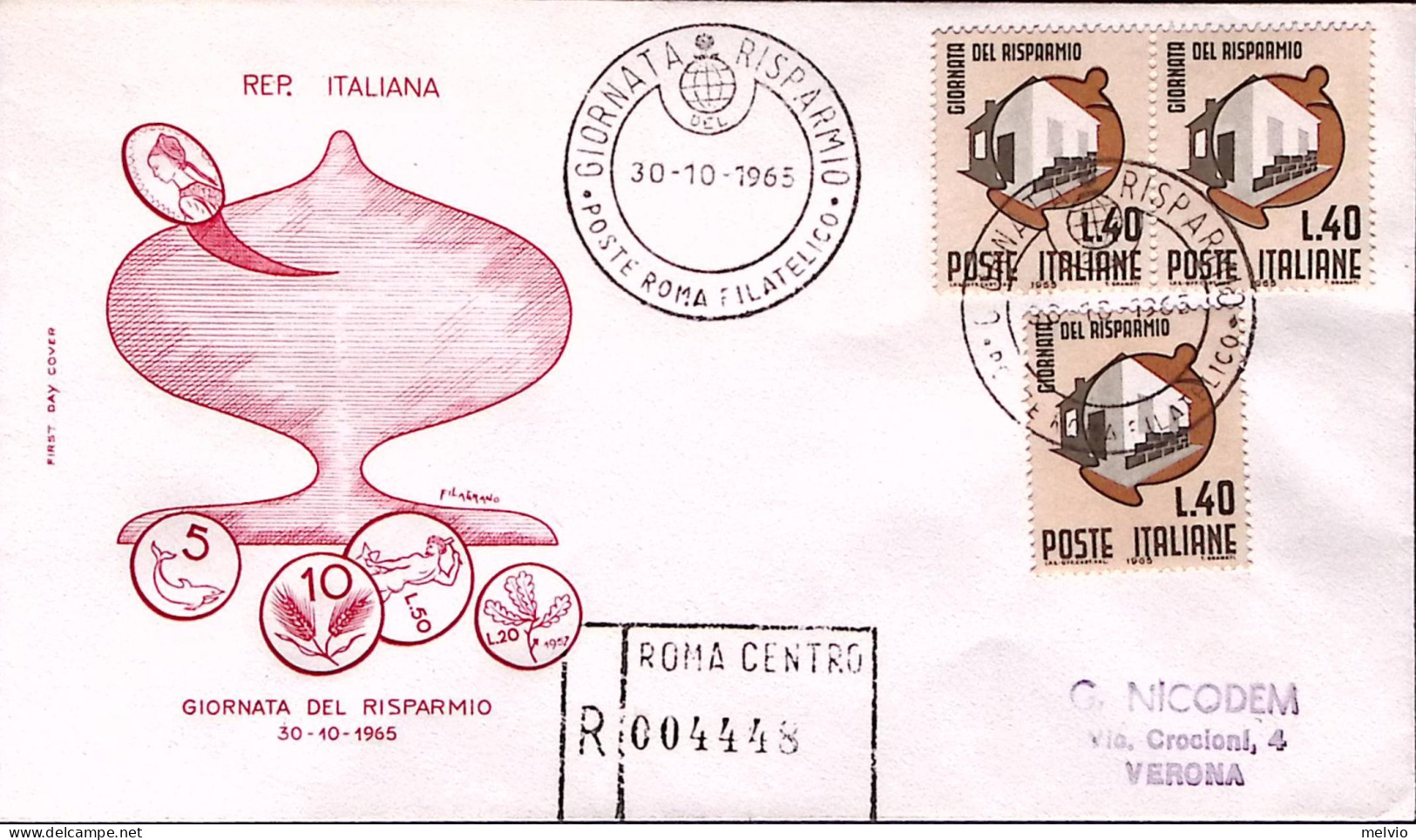 1965-GIORNATA RISPARMIO Tre Singoli Su Fdc Raccomandata - FDC