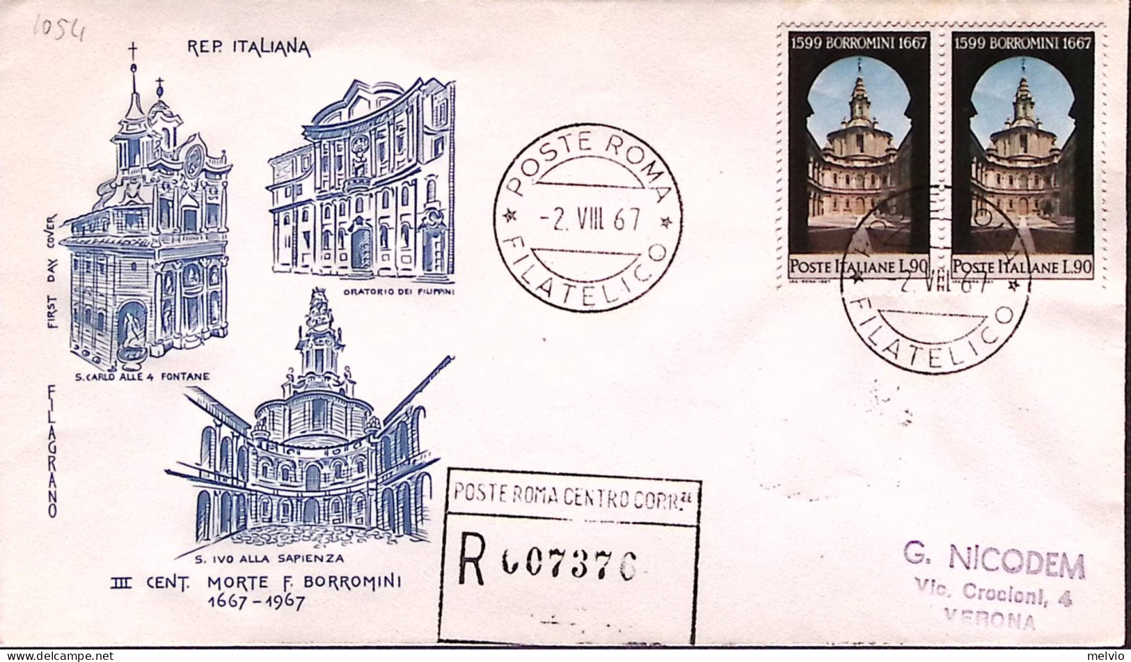 1967-BORROMINI Coppia Su Fdc Raccomandata - FDC