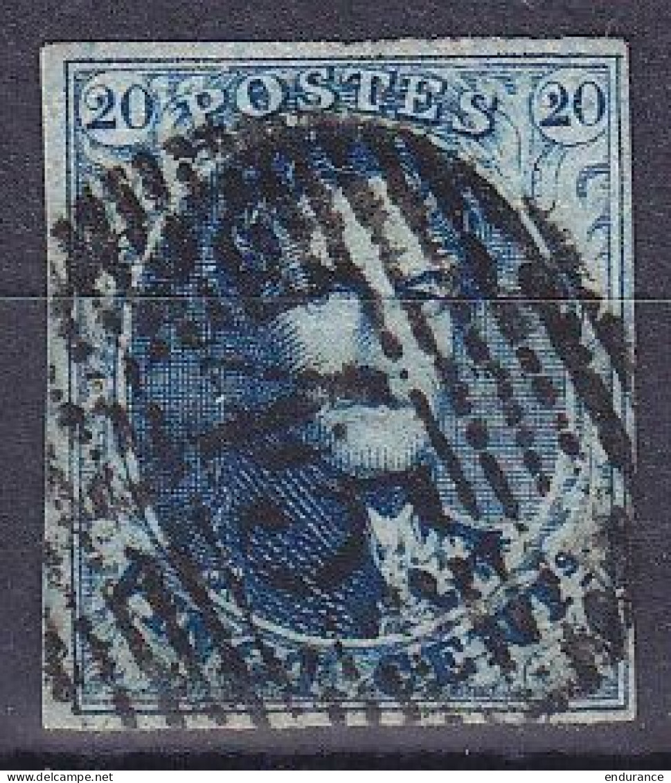 Belgique - N°7 - 20c Bleu Médaillon D45 GAND Cadre 7V5 - 1851-1857 Medaillen (6/8)