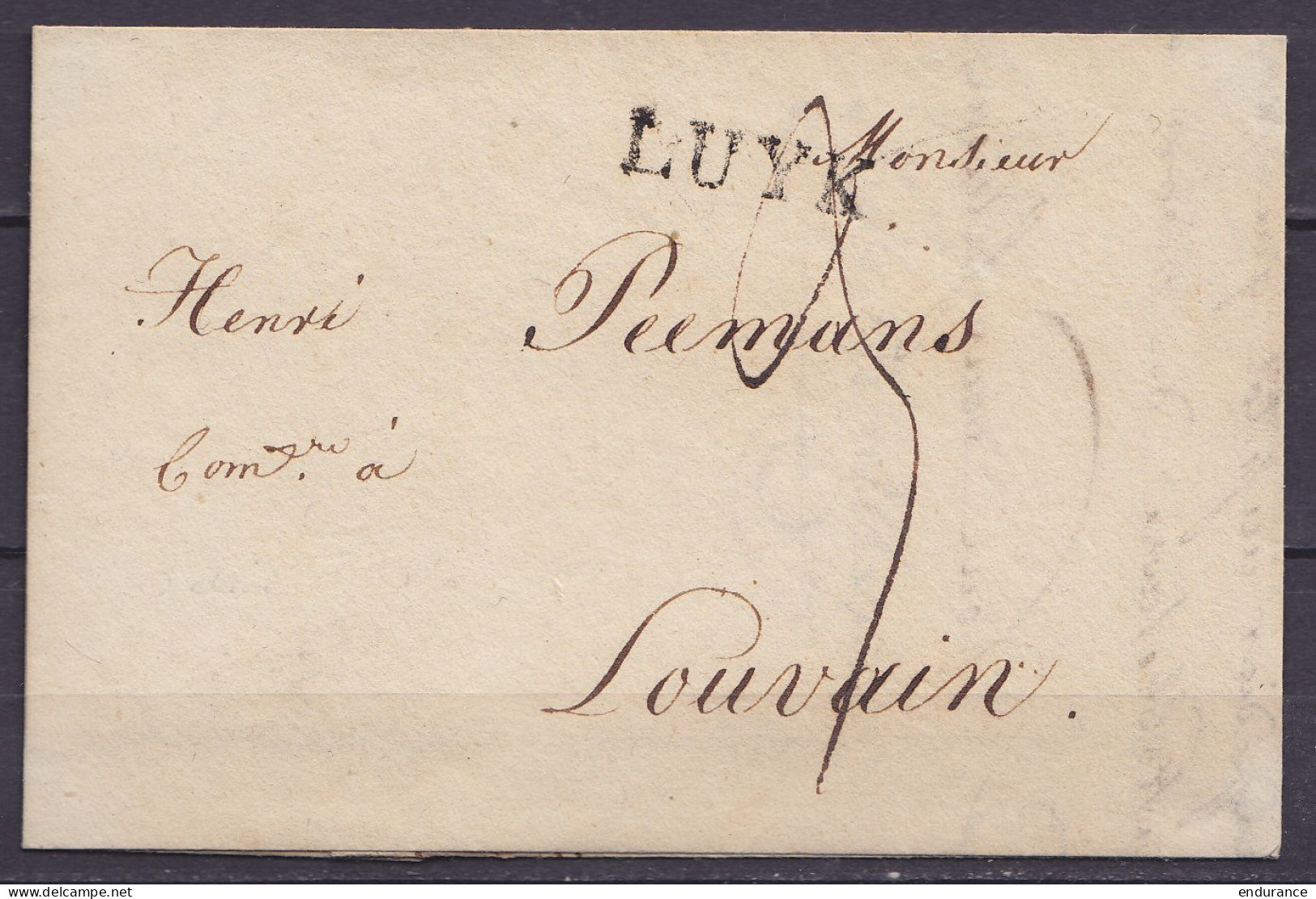 L. Datée 3 Décembre 1816 De LIEGE Pour LOUVAIN - Griffe "LUYK" - Port "3" - 1815-1830 (Période Hollandaise)