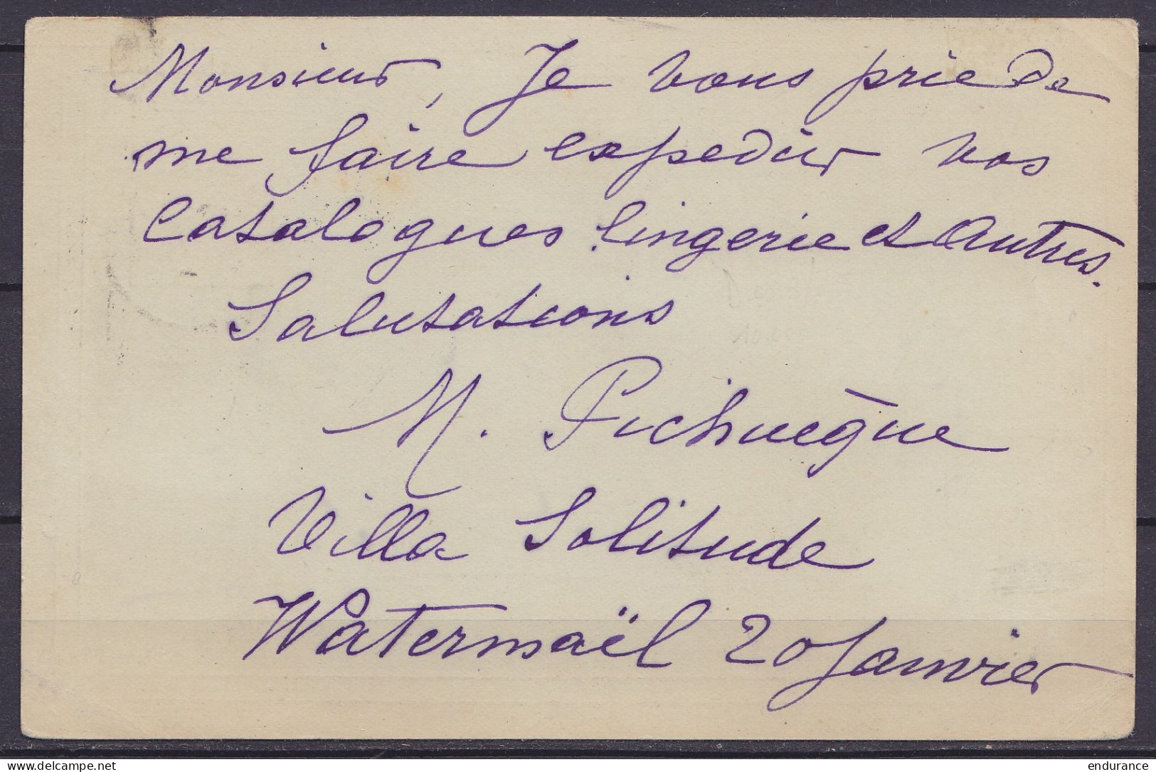 EP CP 10c (N°138) Càd WATERMAEL /21 I (1919) Pour PARIS - Griffe Feston. "PAR AVION" (rare Origine Par Avion) - Cartes Postales 1871-1909