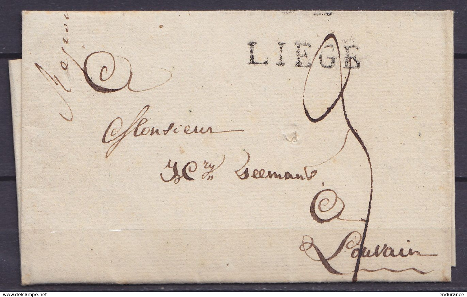 LSC (sans Texte) De LIEGE 29 Juillet 1815 Pour LOUVAIN - Griffe "LIEGE" - Port "3" - 1815-1830 (Holländische Periode)