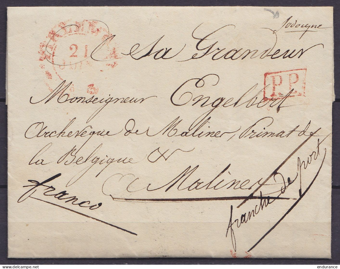 L. Datée 20 Juin 1833 Du Curé De FOLX-LES-CAVES Pour Archevèque De MALINES Càd TIRLEMONT /21 JUIN 1833 - [P.P.] - Man. " - 1830-1849 (Belgique Indépendante)