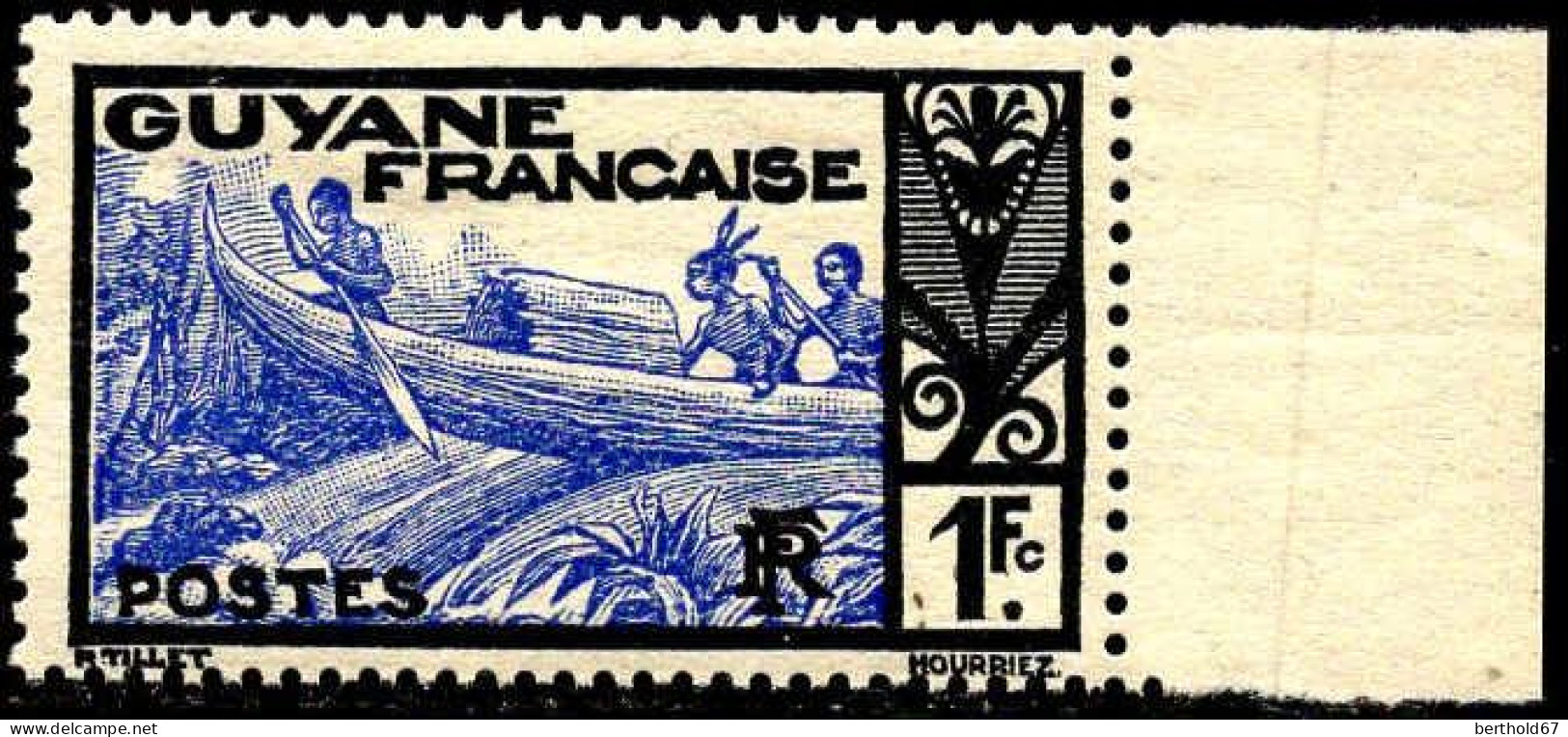 Guyane Poste N** Yv:163 Mi:135 Pirogue Sur Le Maroni Bord De Feuille Gomme Tropicale - Ungebraucht