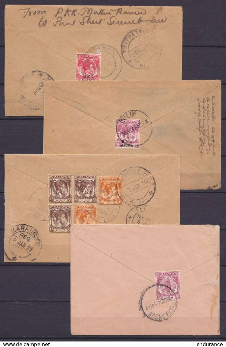 Malaisie - Lot De 13 Courriers (aérogrammes, Recommandé, …) De Malacca, Perak, Karaikudi, Sitiawan, Penang, … Entre 1928 - Autres & Non Classés
