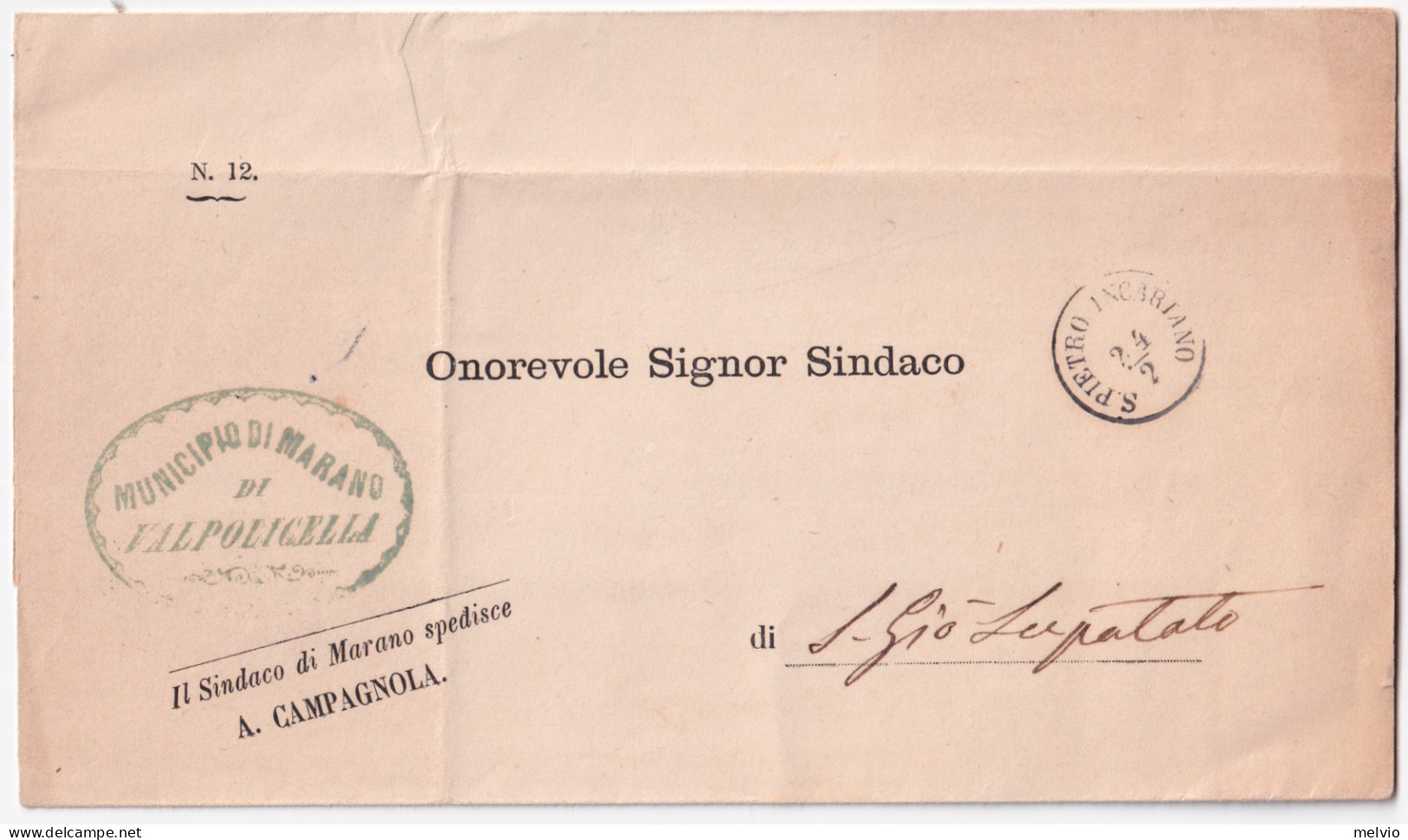 1855-LOMBARDO VENETO S. PIETRO INCARIANO C1 (24.2) Su Soprascritta - Lombardo-Vénétie