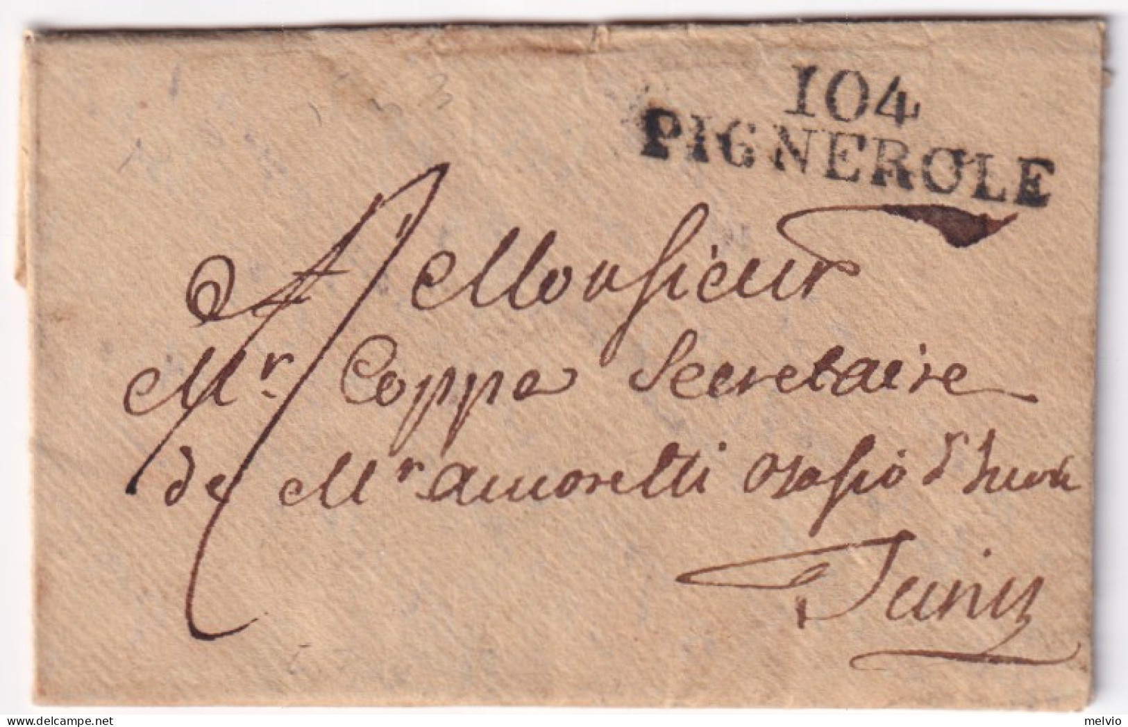 1809 SARDEGNA 104/PIGNEROLE SD (6.7) Su Lettera Completa Testo - ...-1850 Préphilatélie