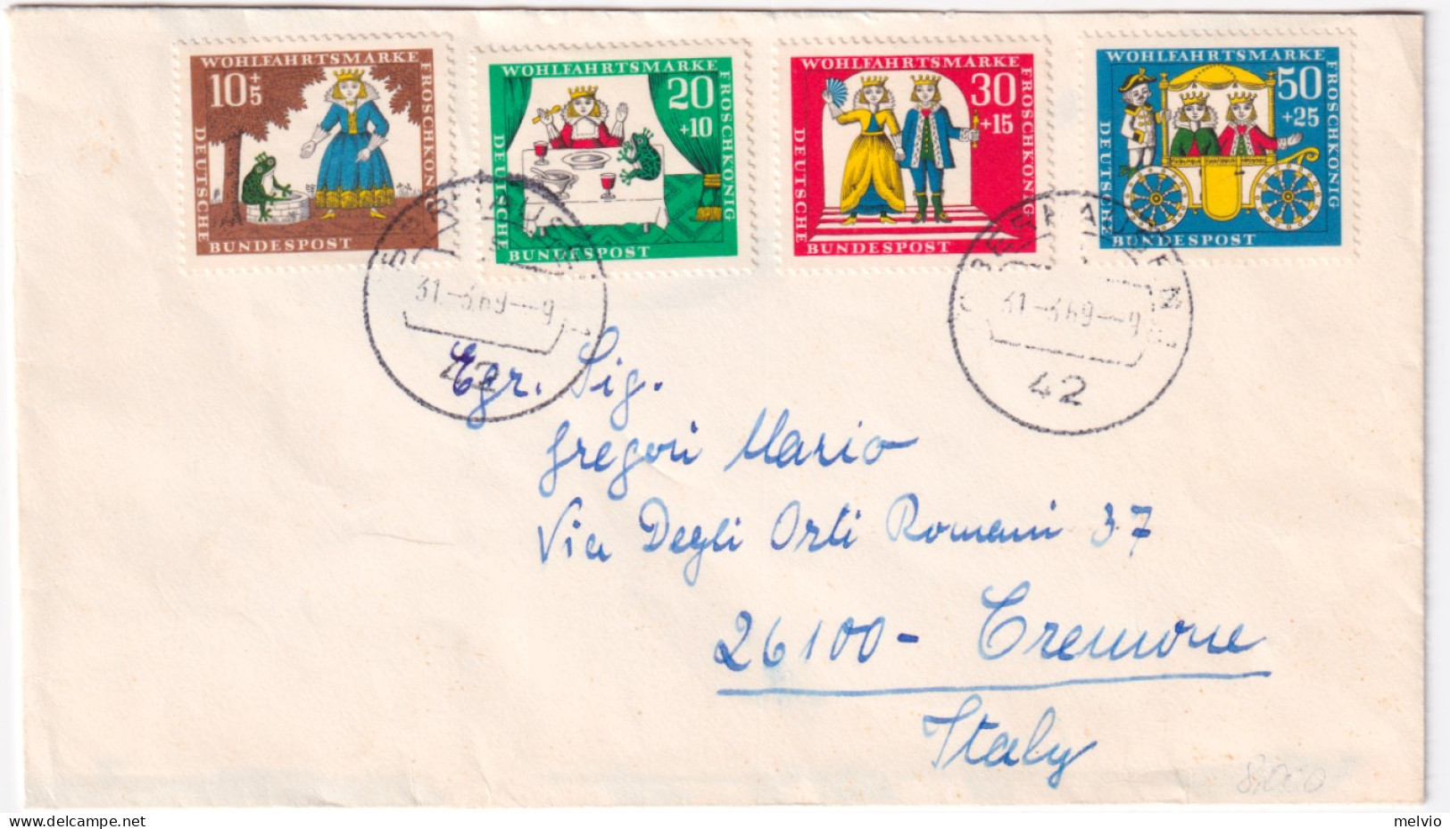 1969-GERMANIA Beneficenza1966 Serie Cpl Su Busta Per L'Italia - Covers & Documents