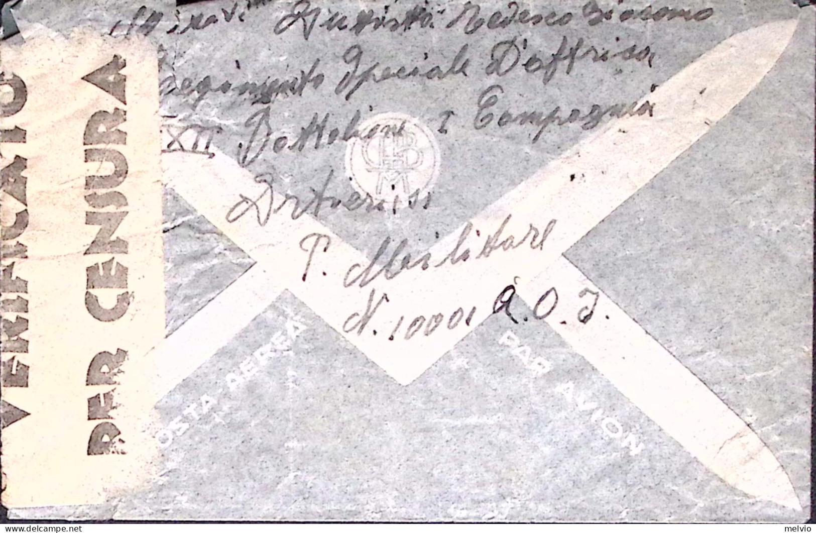 1941-POSTA MILITARE 1001/A.O.I. C2 (3.2 Voli S.A.S) Su Busta Via Aerea Affrancat - Erythrée