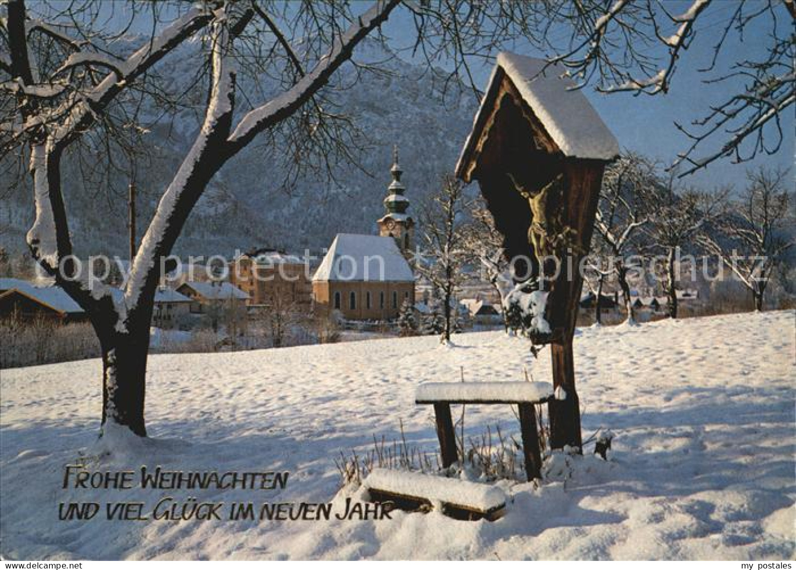 72547435 Grossgmain Winteridyll Kirche Wegekreuz Grossgmain - Bad Reichenhall