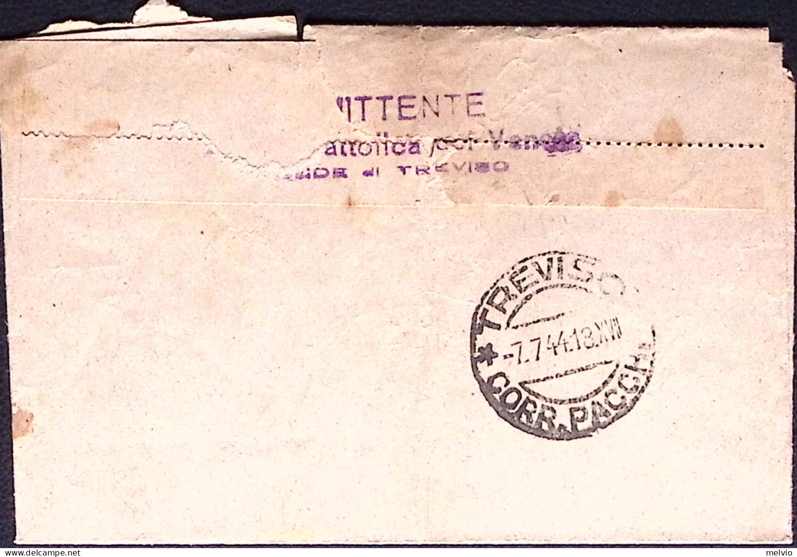 1944-MONUMENTI C.25 Isolato Su Busta Treviso (7.7) Per Distretto - Poststempel