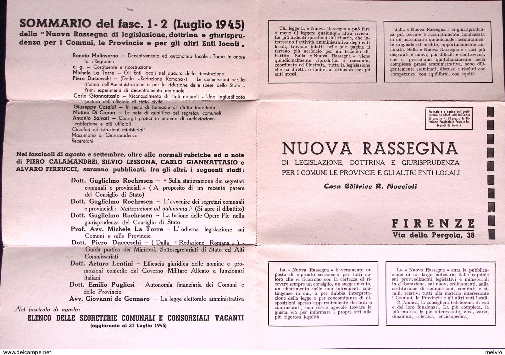 1945-IMPERIALE S.F. Coppia C.20 Su Stame Firenze (19.10) - Poststempel
