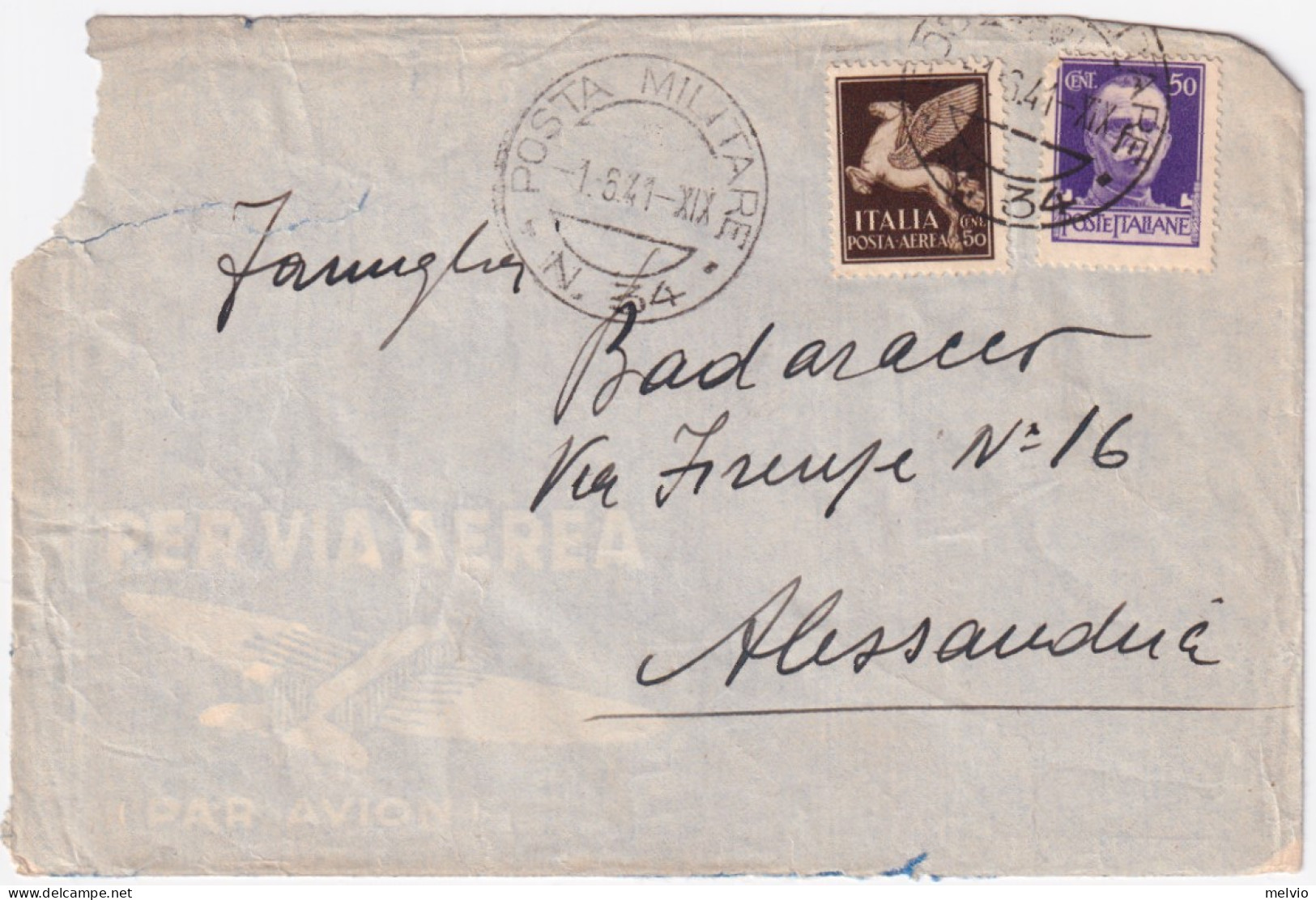 1941-Posta Militare/n. 34 C.2 (1.6) Su Busta Via Aerea - Poststempel